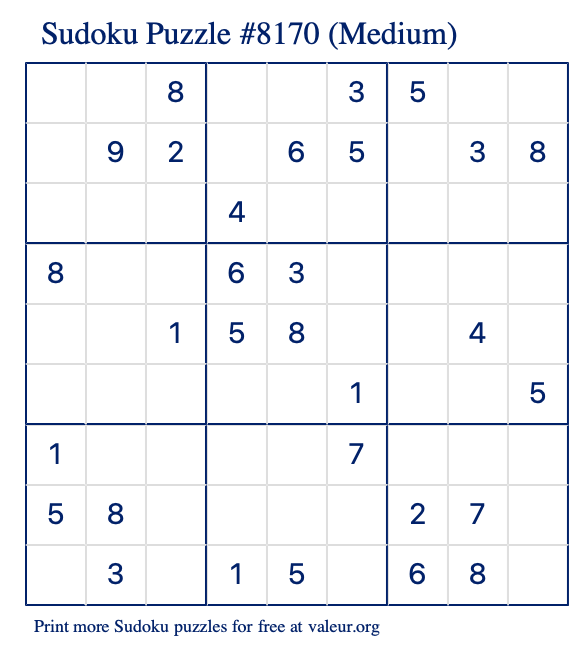 Free Printable Medium Sudoku Puzzle number 8170