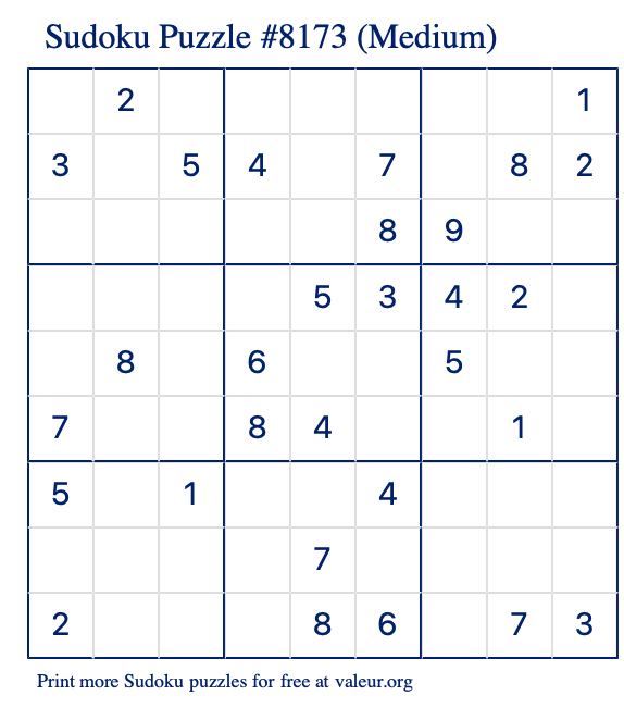 Free Printable Medium Sudoku Puzzle number 8173