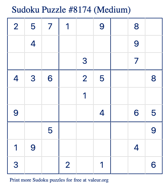 Free Printable Medium Sudoku Puzzle number 8174