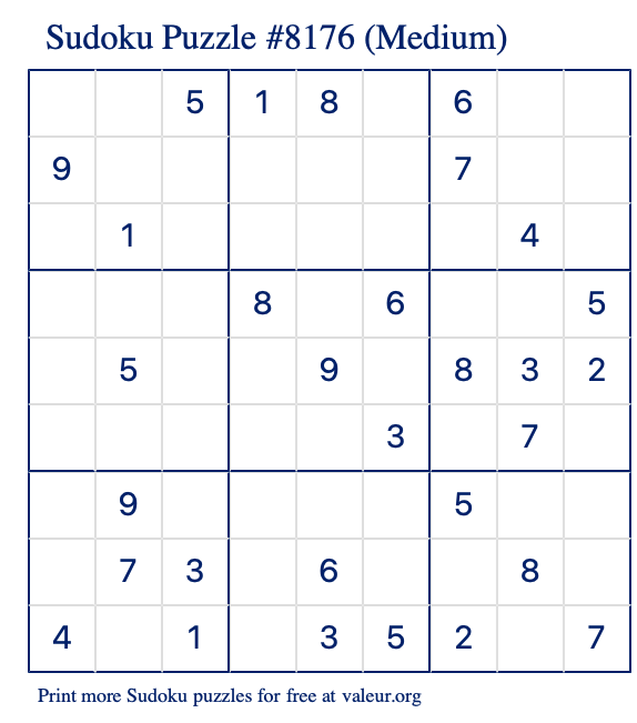 Free Printable Medium Sudoku Puzzle number 8176