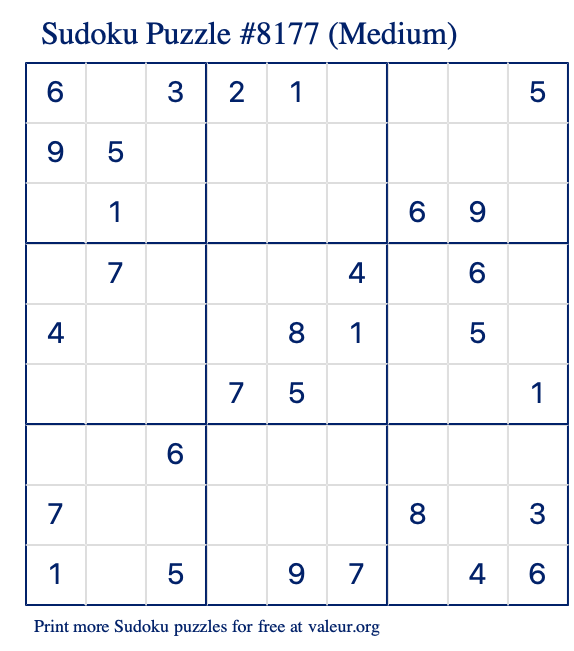 Free Printable Medium Sudoku Puzzle number 8177