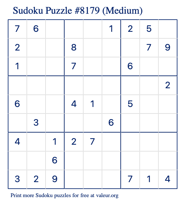 Free Printable Medium Sudoku Puzzle number 8179