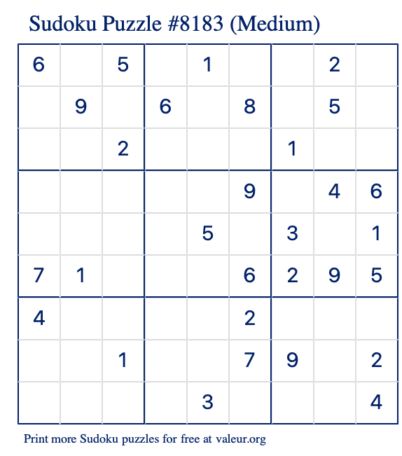 Free Printable Medium Sudoku Puzzle number 8183