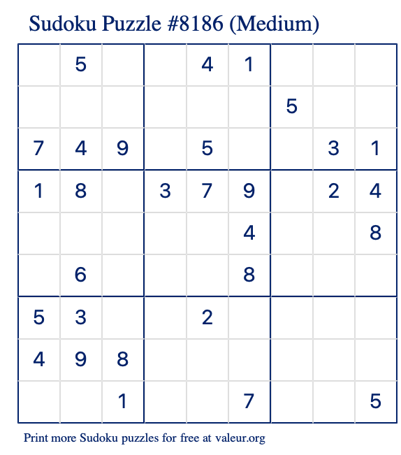 Free Printable Medium Sudoku Puzzle number 8186