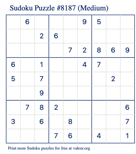 Free Printable Medium Sudoku Puzzle number 8187