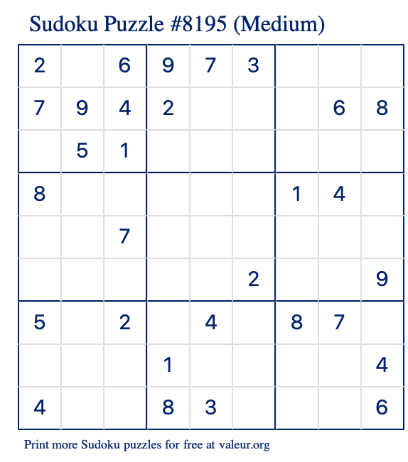 Free Printable Medium Sudoku Puzzle number 8195