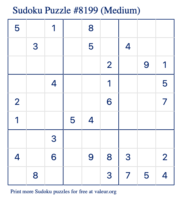 Free Printable Medium Sudoku Puzzle number 8199