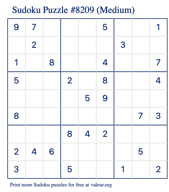 Free Printable Medium Sudoku Puzzle number 8209