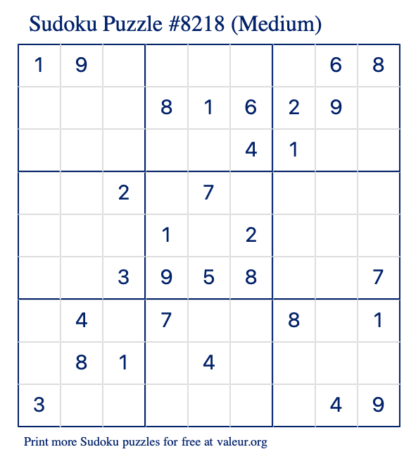 Free Printable Medium Sudoku Puzzle number 8218