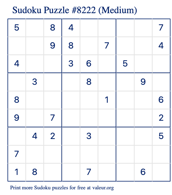 Free Printable Medium Sudoku Puzzle number 8222