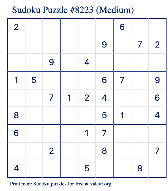 Free Printable Medium Sudoku Puzzle number 8223