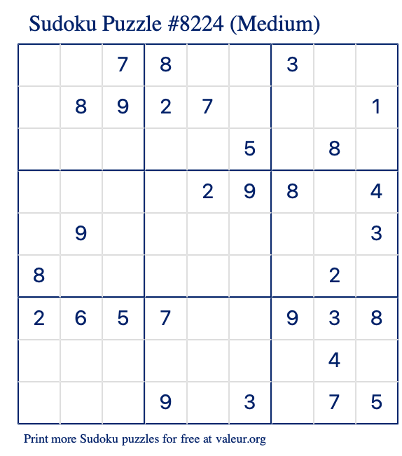 Free Printable Medium Sudoku Puzzle number 8224