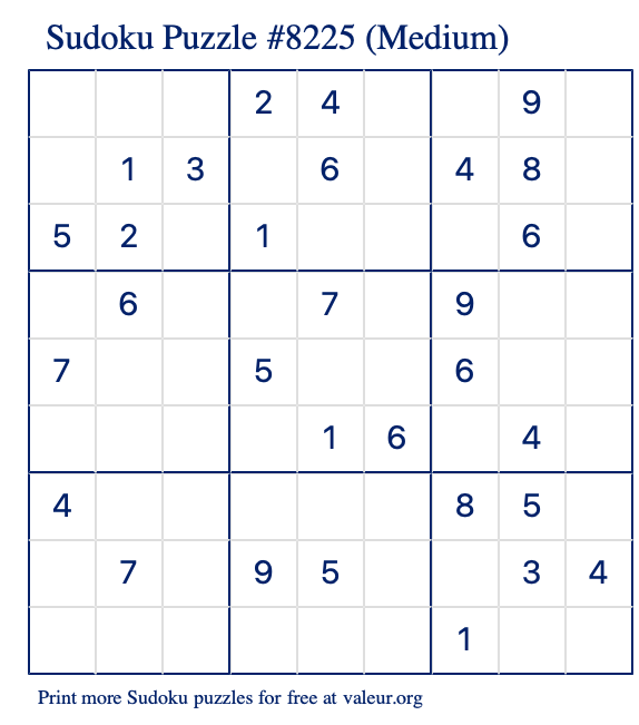 Free Printable Medium Sudoku Puzzle number 8225