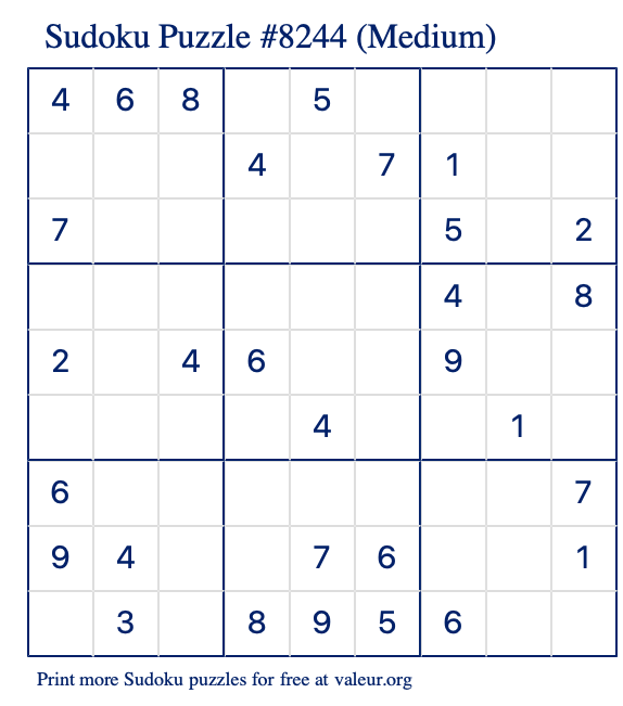 Free Printable Medium Sudoku Puzzle number 8244