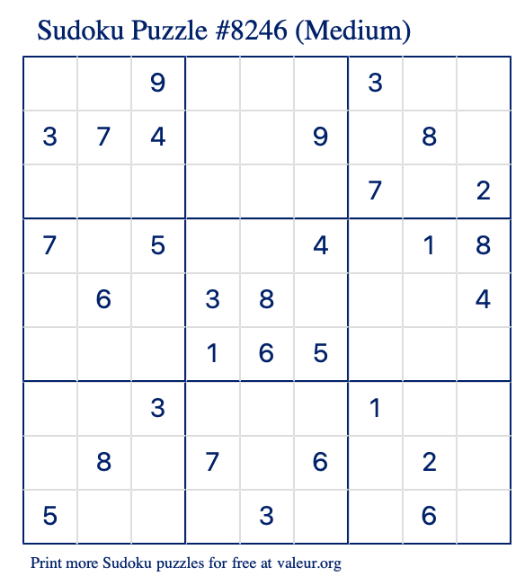 Free Printable Medium Sudoku Puzzle number 8246