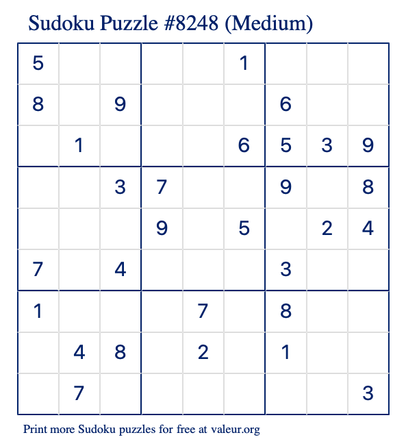 Free Printable Medium Sudoku Puzzle number 8248