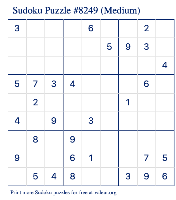 Free Printable Medium Sudoku Puzzle number 8249