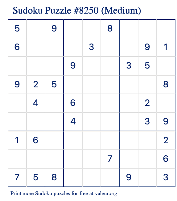 Free Printable Medium Sudoku Puzzle number 8250