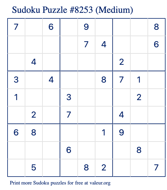Free Printable Medium Sudoku Puzzle number 8253
