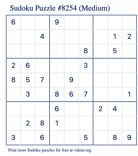Free Printable Medium Sudoku Puzzle number 8254