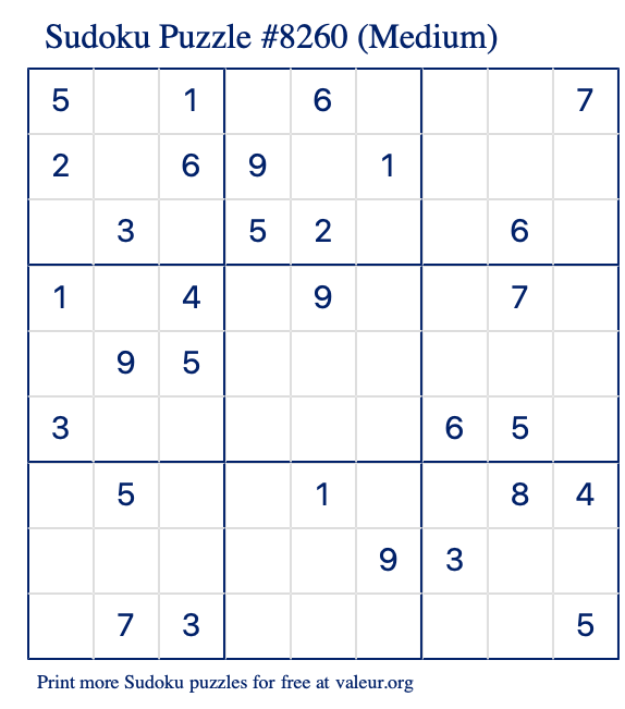 Free Printable Medium Sudoku Puzzle number 8260