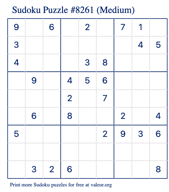 Free Printable Medium Sudoku Puzzle number 8261