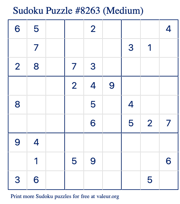 Free Printable Medium Sudoku Puzzle number 8263