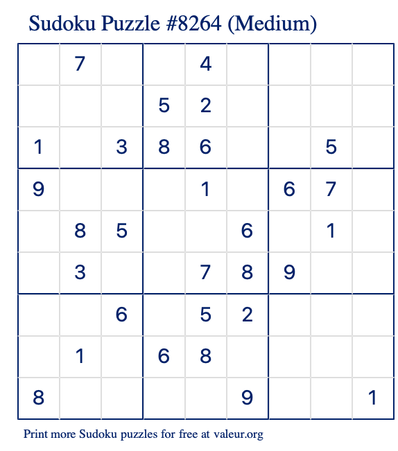Free Printable Medium Sudoku Puzzle number 8264