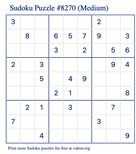 Free Printable Medium Sudoku Puzzle number 8270