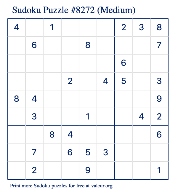 Free Printable Medium Sudoku Puzzle number 8272