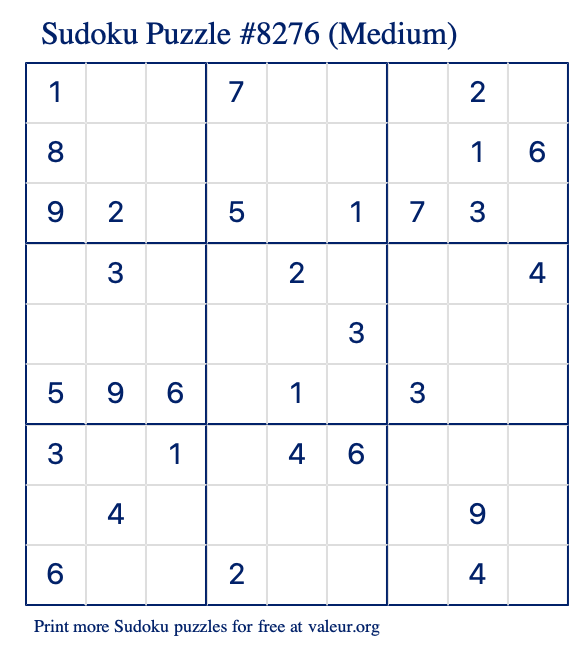 free printable medium sudoku with the answer 8276