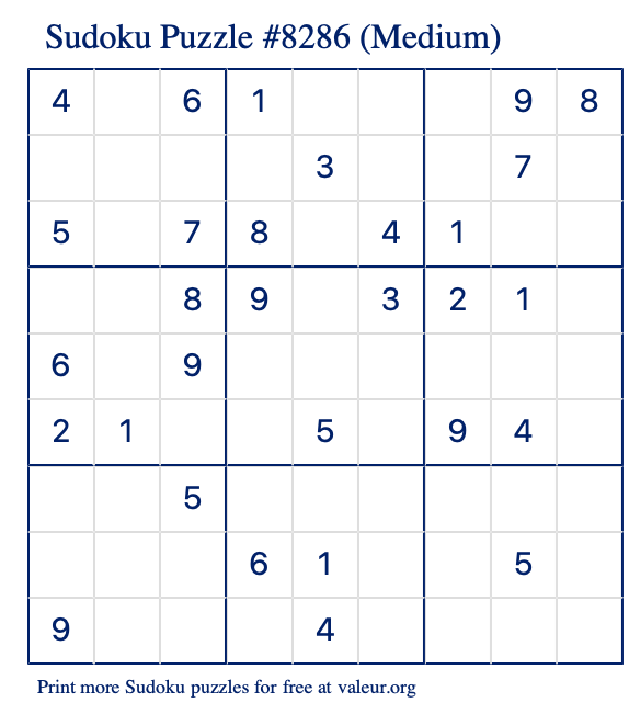 Free Printable Medium Sudoku Puzzle number 8286