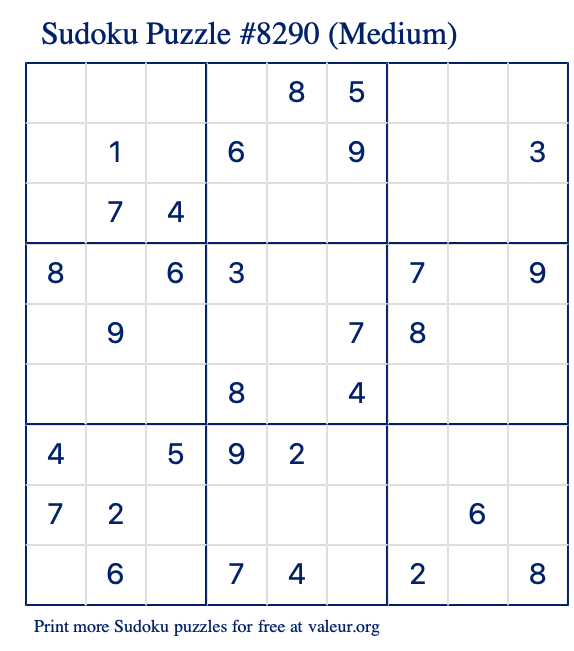 Free Printable Medium Sudoku Puzzle number 8290