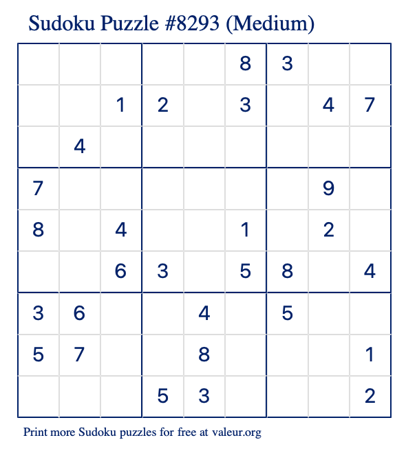 Free Printable Medium Sudoku Puzzle number 8293