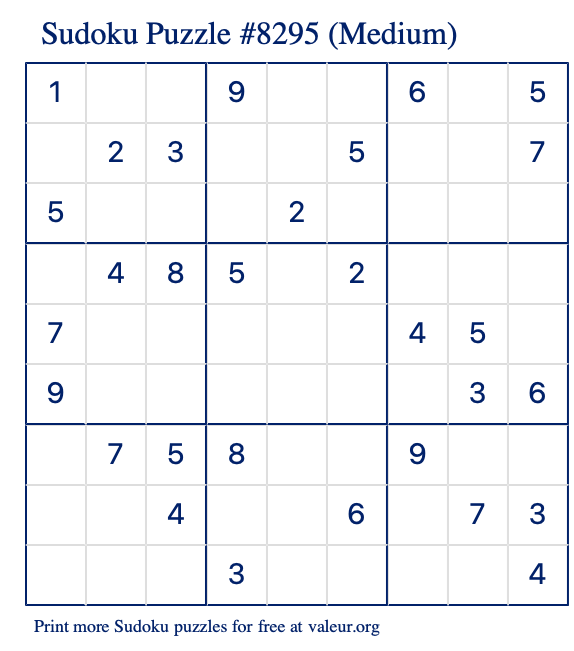 Free Printable Medium Sudoku Puzzle number 8295