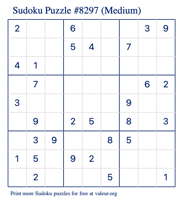 Free Printable Medium Sudoku Puzzle number 8297