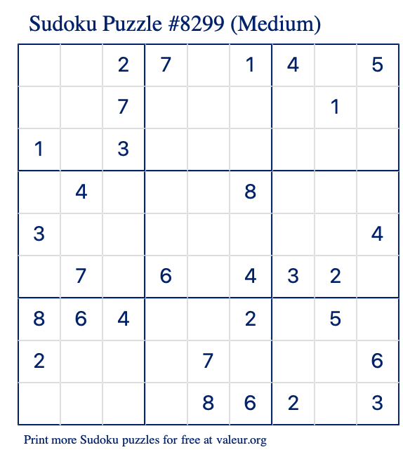 Free Printable Medium Sudoku Puzzle number 8299