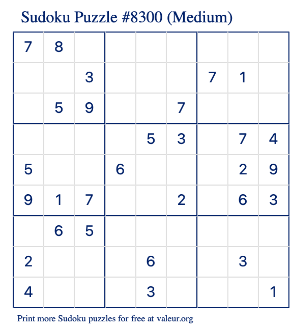 Free Printable Medium Sudoku Puzzle number 8300