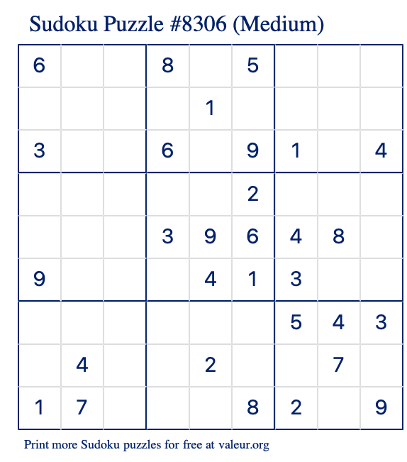 Free Printable Medium Sudoku Puzzle number 8306