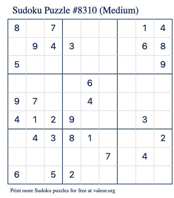 Free Printable Medium Sudoku Puzzle number 8310