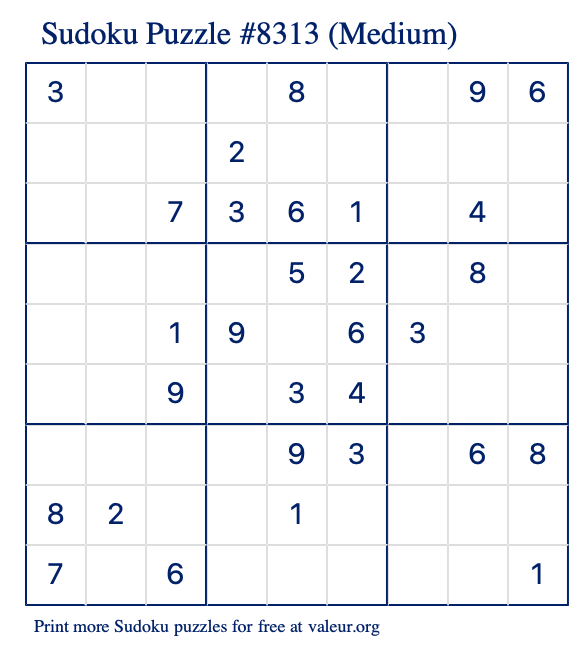 Free Printable Medium Sudoku Puzzle number 8313