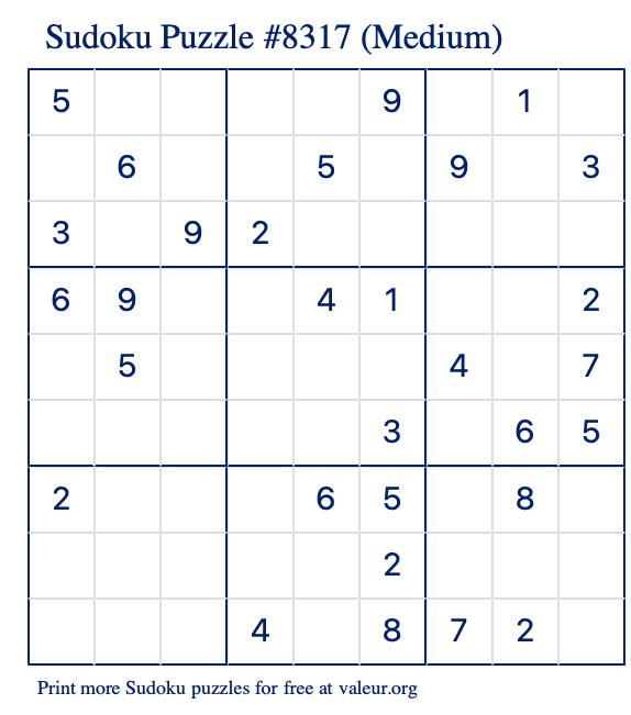 Free Printable Medium Sudoku Puzzle number 8317