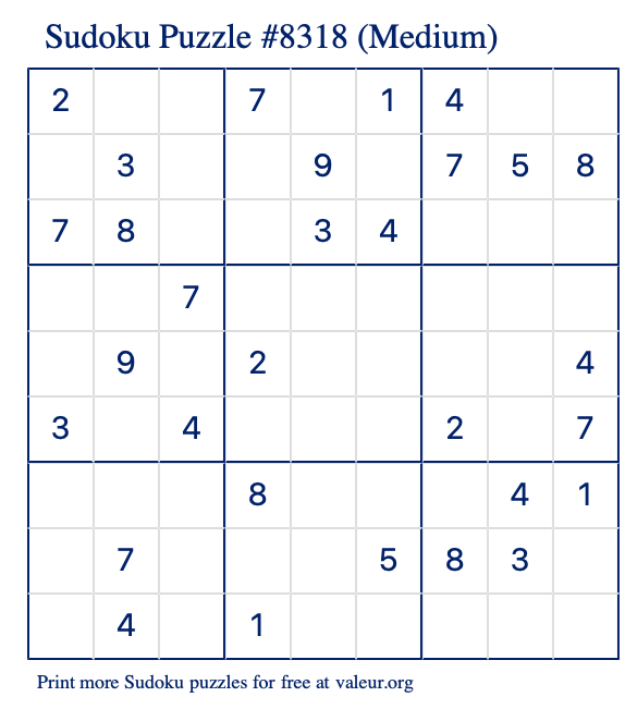 Free Printable Medium Sudoku Puzzle number 8318