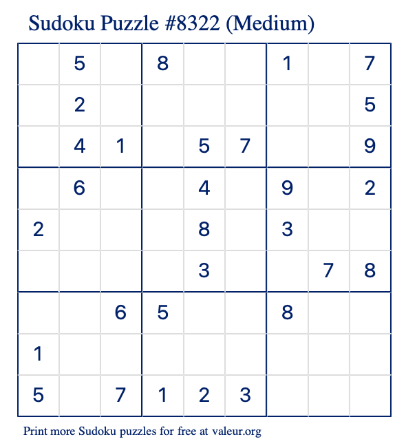 Free Printable Medium Sudoku Puzzle number 8322