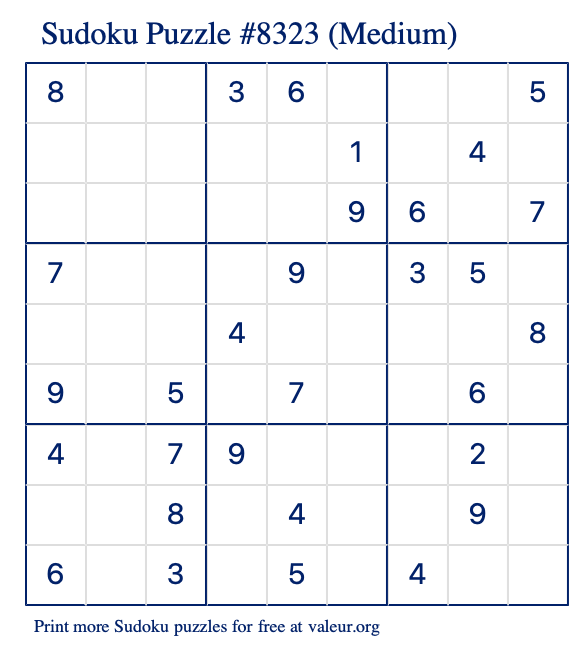 Free Printable Medium Sudoku Puzzle number 8323