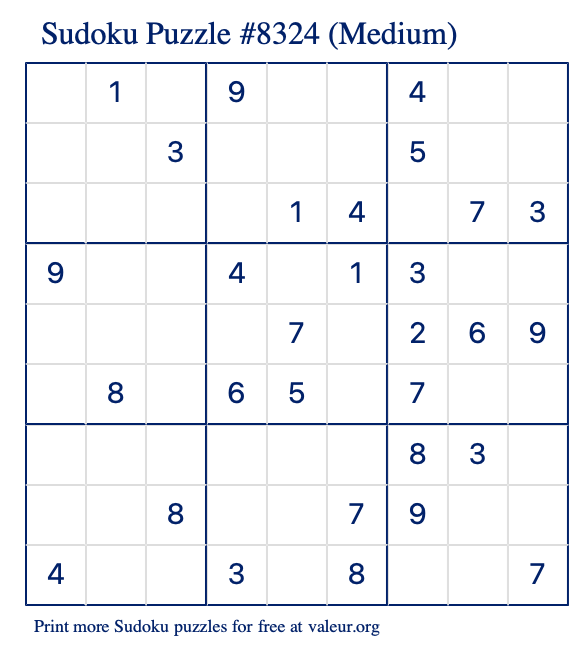 free printable medium sudoku with the answer 8324