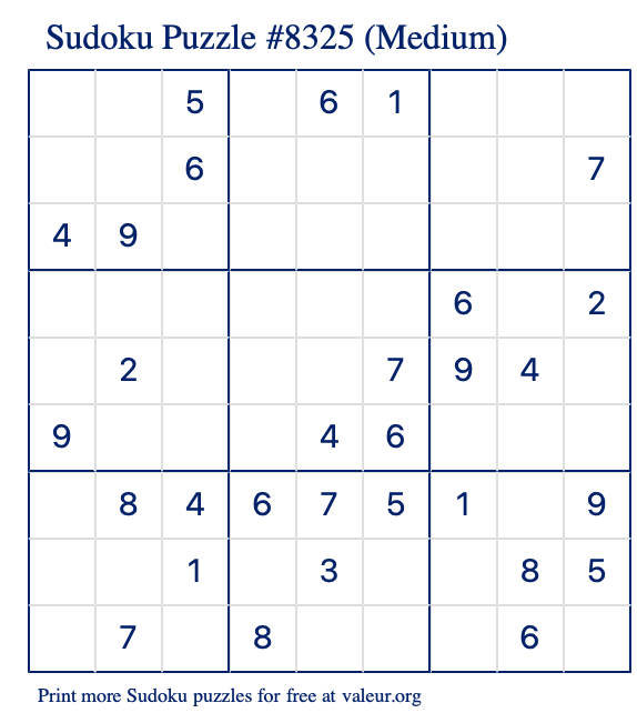 Free Printable Medium Sudoku Puzzle number 8325