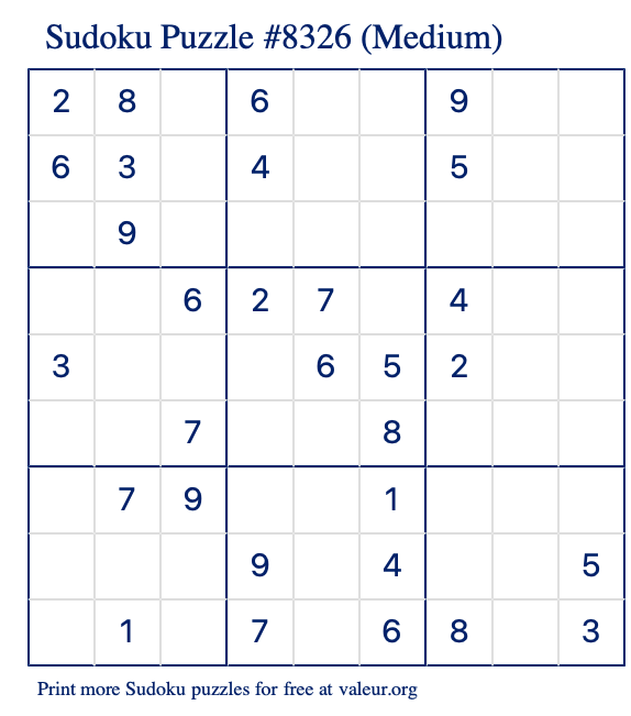 Free Printable Medium Sudoku Puzzle number 8326
