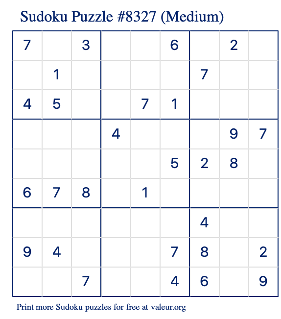 Free Printable Medium Sudoku Puzzle number 8327