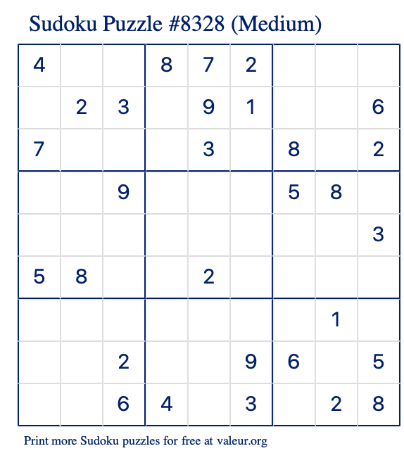 Free Printable Medium Sudoku Puzzle number 8328